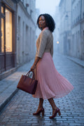 Baby Pink Pleated Wrap Blazer Dress with Three-quarter Sleeves - Photo 13