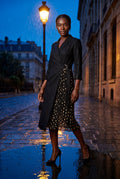 Black Pleated Wrap Blazer Dress with Three-quarter Sleeves - Photo 16