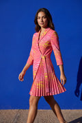 Pink Pleated Wrap Blazer Dress with Three-quarter Sleeves - Photo 17