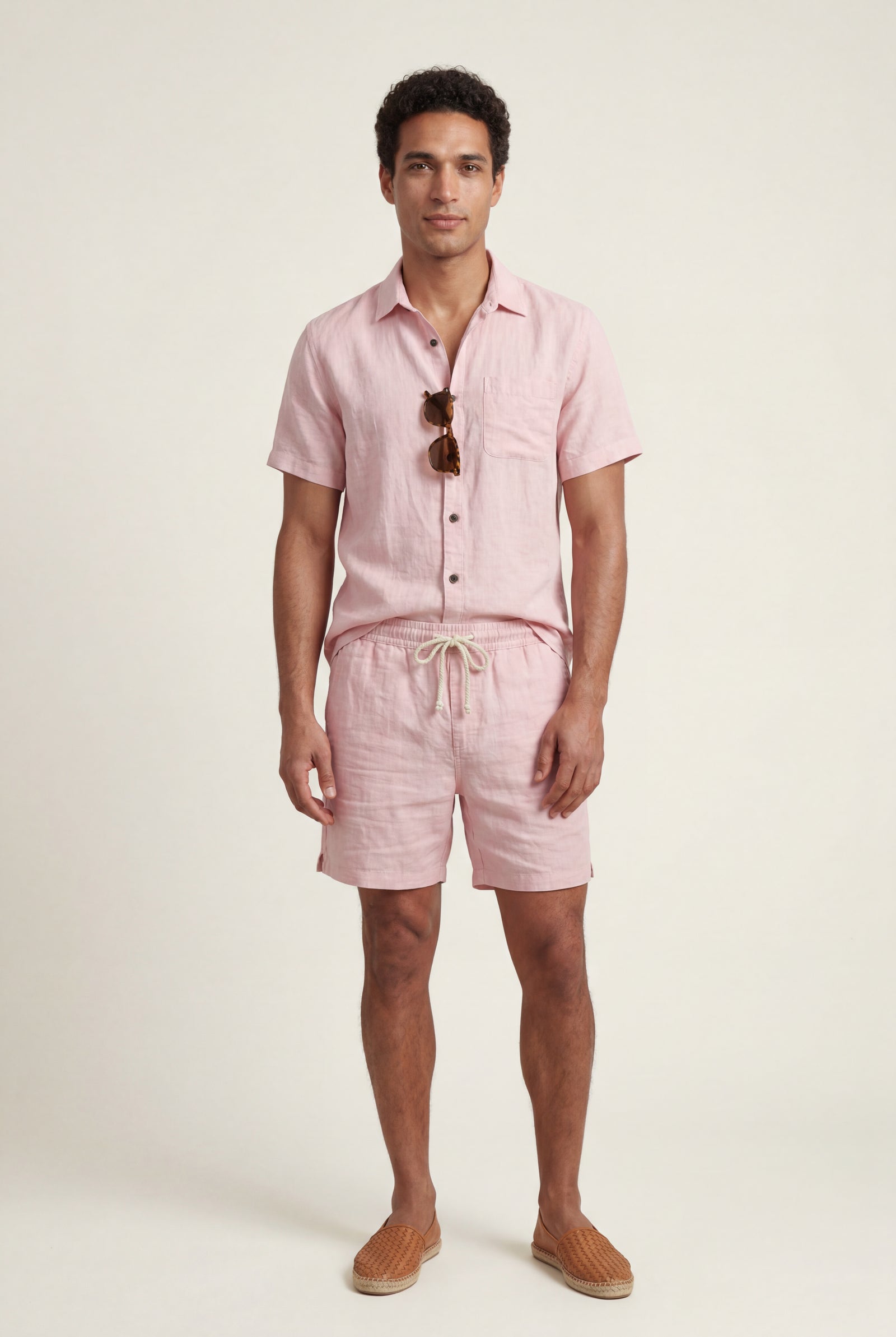 Baby Pink Relaxed Short Sleeve Shirt and Drawstring Shorts Set - Summer set - Photo 1