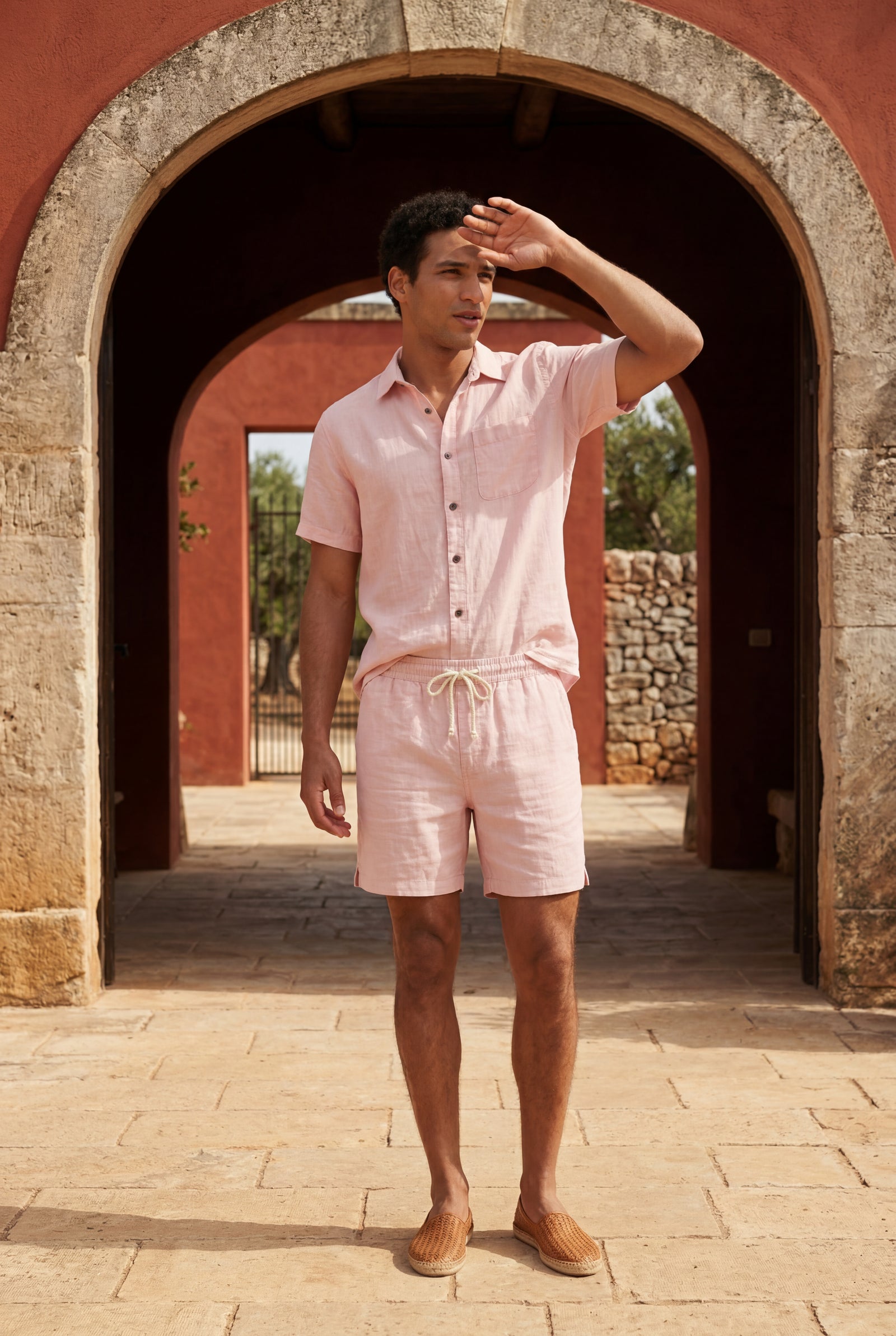 Baby Pink Relaxed Short Sleeve Shirt and Drawstring Shorts Set - Summer set - Photo 9
