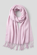Scarf Tassel Wrap in Baby Pink — studio front