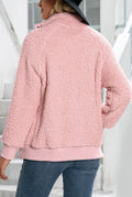 Sherpa Snap-Front Bomber Jacket in Baby Pink — back
