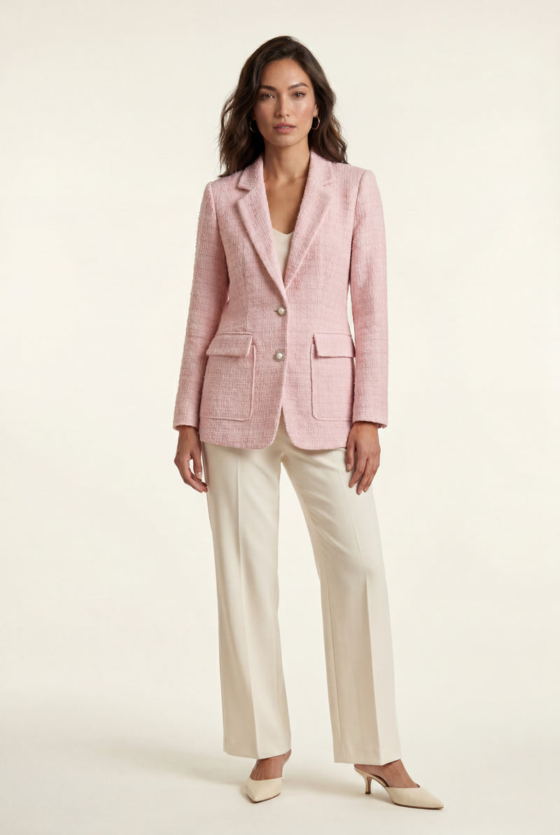 Baby Pink Textured Classic Lapel Single-breasted Tailored Blazer - Tailored blazers - Photo 1