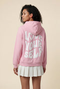 Baby Pink Women's Bold Back Print Loose Fit Hoodie - Photo 6