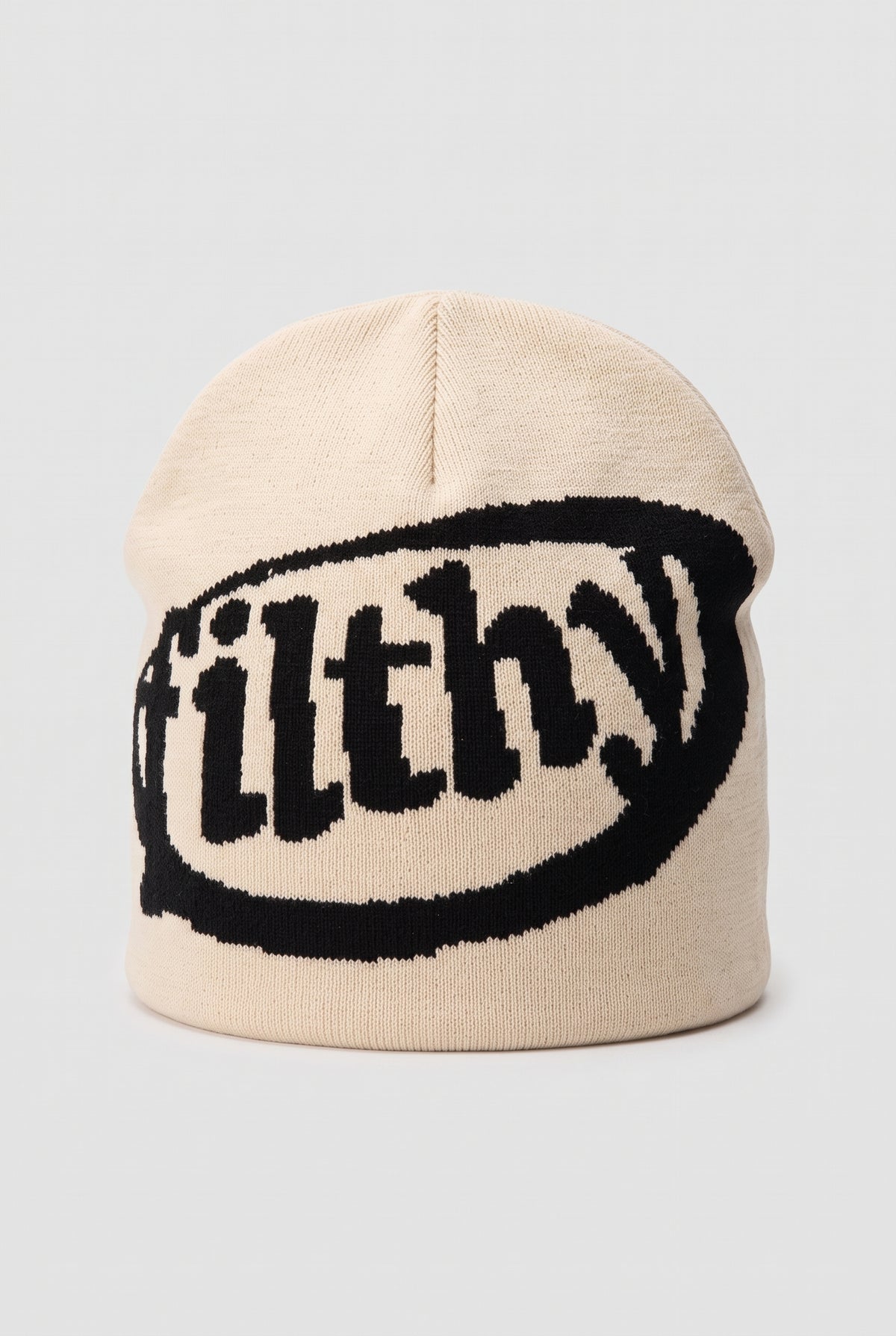 Acrylic Knit Beanie in Beige — studio front