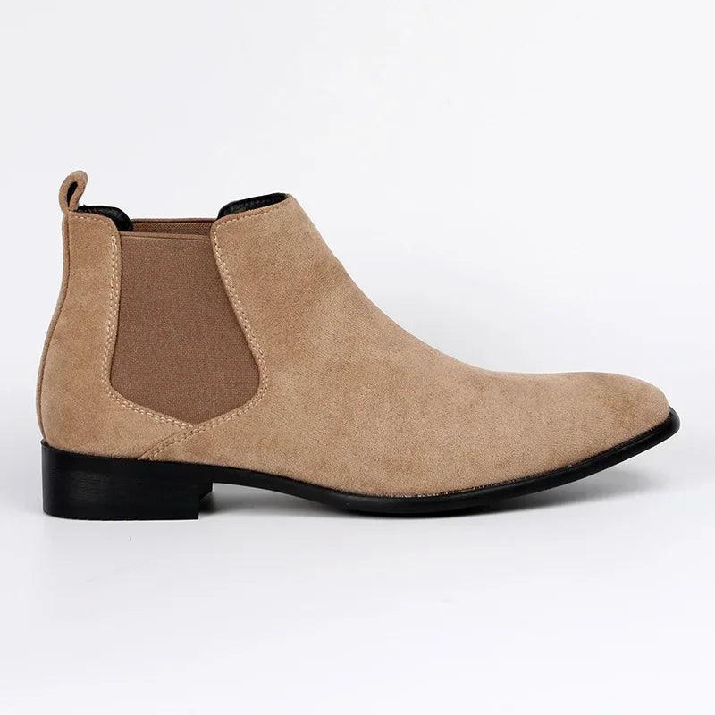 Beige Almond Toe Chelsea Boots with Low Stacked Heel - Photo 6