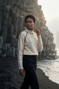 Beige Balloon Sleeve Oversized High Neck Sweater with Piping - Oversized sweater - Photo 10