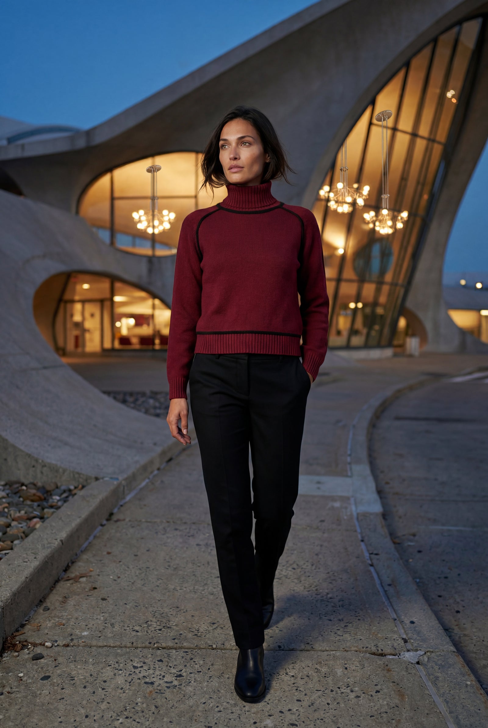 Red Balloon Sleeve Oversized High Neck Sweater with Piping - Oversized sweater - Photo 19
