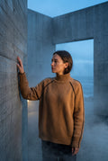 Brown Balloon Sleeve Oversized High Neck Sweater with Piping - Oversized sweater - Photo 2
