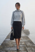 Gray Balloon Sleeve Oversized High Neck Sweater with Piping - Oversized sweater - Photo 21