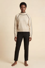 Beige Balloon Sleeve Oversized High Neck Sweater with Piping - Oversized sweater - Photo 7