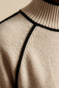 Beige Balloon Sleeve Oversized High Neck Sweater with Piping - Oversized sweater - Photo 9