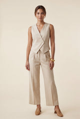 Beige Beige Tailored Sleeveless Vest and Wide-leg Suit Set - Trousers suit set - Photo 1
