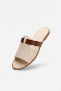 Beige Beige Textured Slide Sandals with Brown Contrast Strap - Open toe sandals - Photo 1