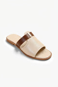 Beige Beige Textured Slide Sandals with Brown Contrast Strap - Open toe sandals - Photo 2