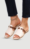 Beige Beige Textured Slide Sandals with Brown Contrast Strap - Open toe sandals - Photo 3