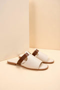 Beige Beige Textured Slide Sandals with Brown Contrast Strap - Open toe sandals - Photo 4