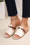 Beige Beige Textured Slide Sandals with Brown Contrast Strap - Open toe sandals - Photo 5