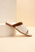 Beige Beige Textured Slide Sandals with Brown Contrast Strap - Open toe sandals - Photo 6