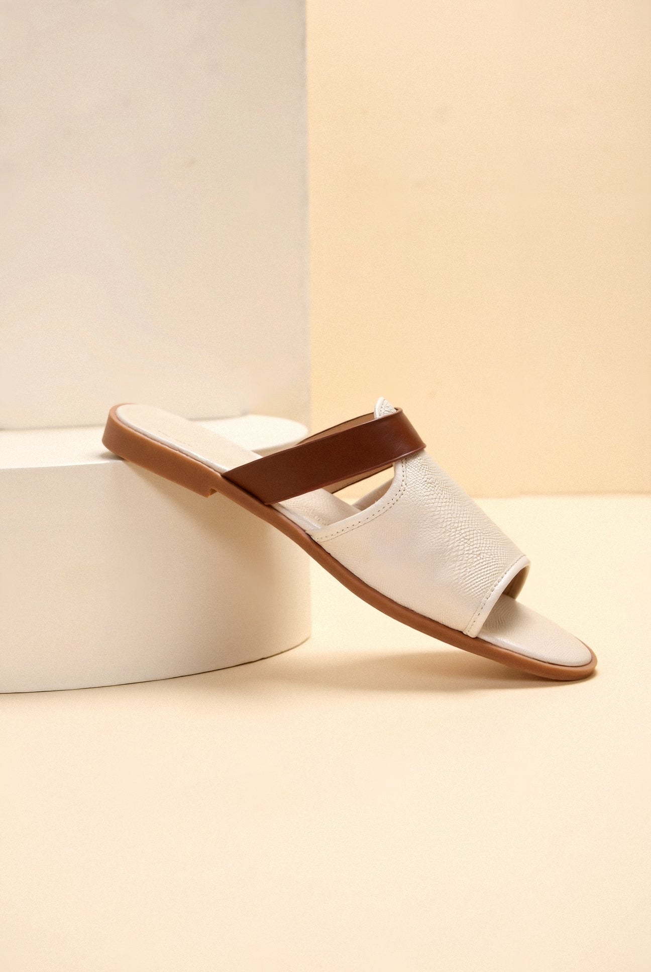 Beige Beige Textured Slide Sandals with Brown Contrast Strap - Open toe sandals - Photo 6