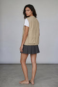 Beige Beige Zip-front Utility Bodywarmer Vest with Flap Pockets - Photo 2