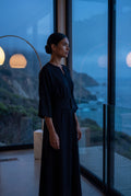 Black Belted Bell Sleeve Midi Maxi Dress with Notched V-neck - Photo 10