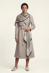 Beige Belted Midi Trench Coat with Geometric Scarf Detail - Trench coats - Photo 1
