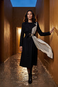 Black Belted Midi Trench Coat with Geometric Scarf Detail - Trench coats - Photo 12