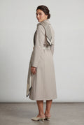 Beige Belted Midi Trench Coat with Geometric Scarf Detail - Trench coats - Photo 2