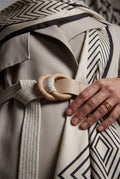 Beige Belted Midi Trench Coat with Geometric Scarf Detail - Trench coats - Photo 4