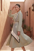 Light Green Belted Midi Trench Coat with Geometric Scarf Detail - Trench coats - Photo 6