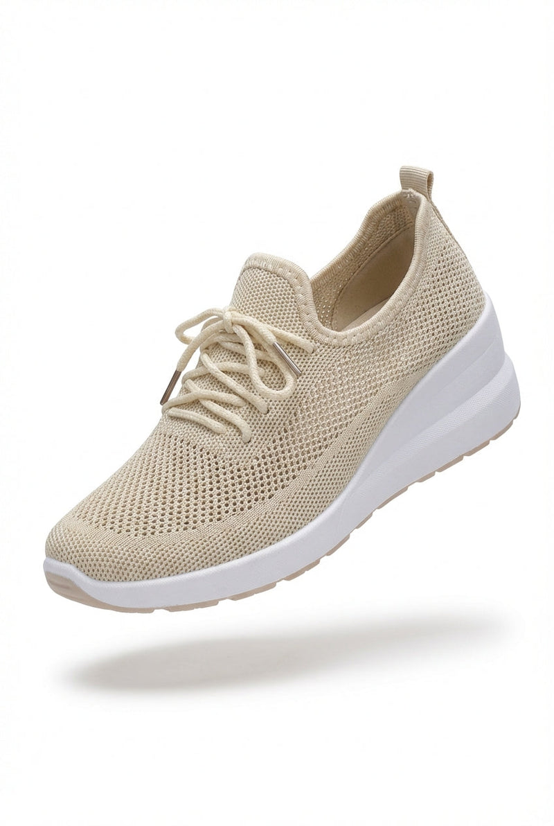 Beige Breathable Platform Walking Sneakers - Photo 1
