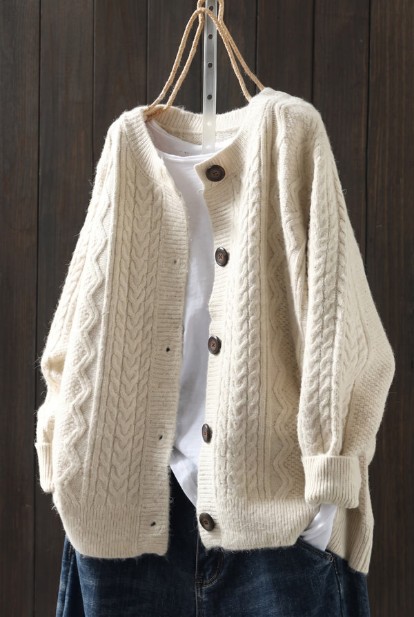 Cable-Knit Button Cardigan in Beige — Stilenza main image