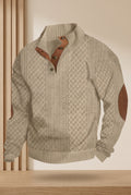 Cable Knit Quarter-Button Sweater in Beige — studio front