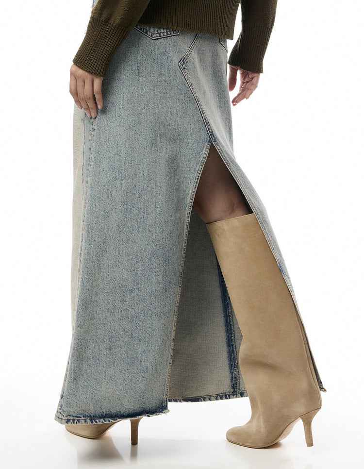 Beige Camel Slim Mid Heel High Knee Boots - Photo 4