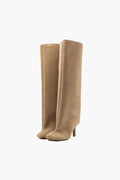 Beige Camel Slim Mid Heel High Knee Boots - Photo 7