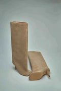 Beige Camel Slim Mid Heel High Knee Boots - Photo 9