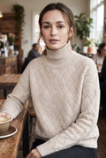 Cashmere Blend Turtleneck Sweater in Beige — lifestyle