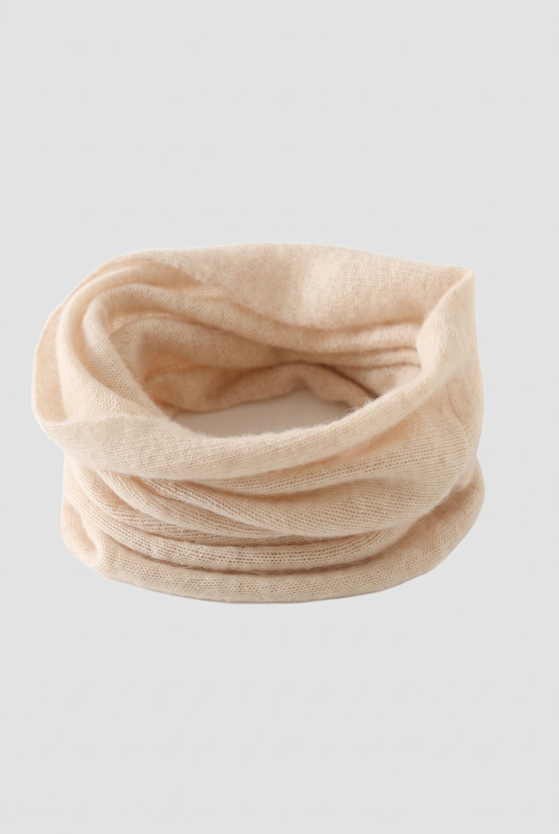Cashmere Neck Gaiter in Beige — studio front