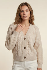Beige Chunky Cable Oversized Button Cardigan Sweater - Oversized sweater - Photo 1