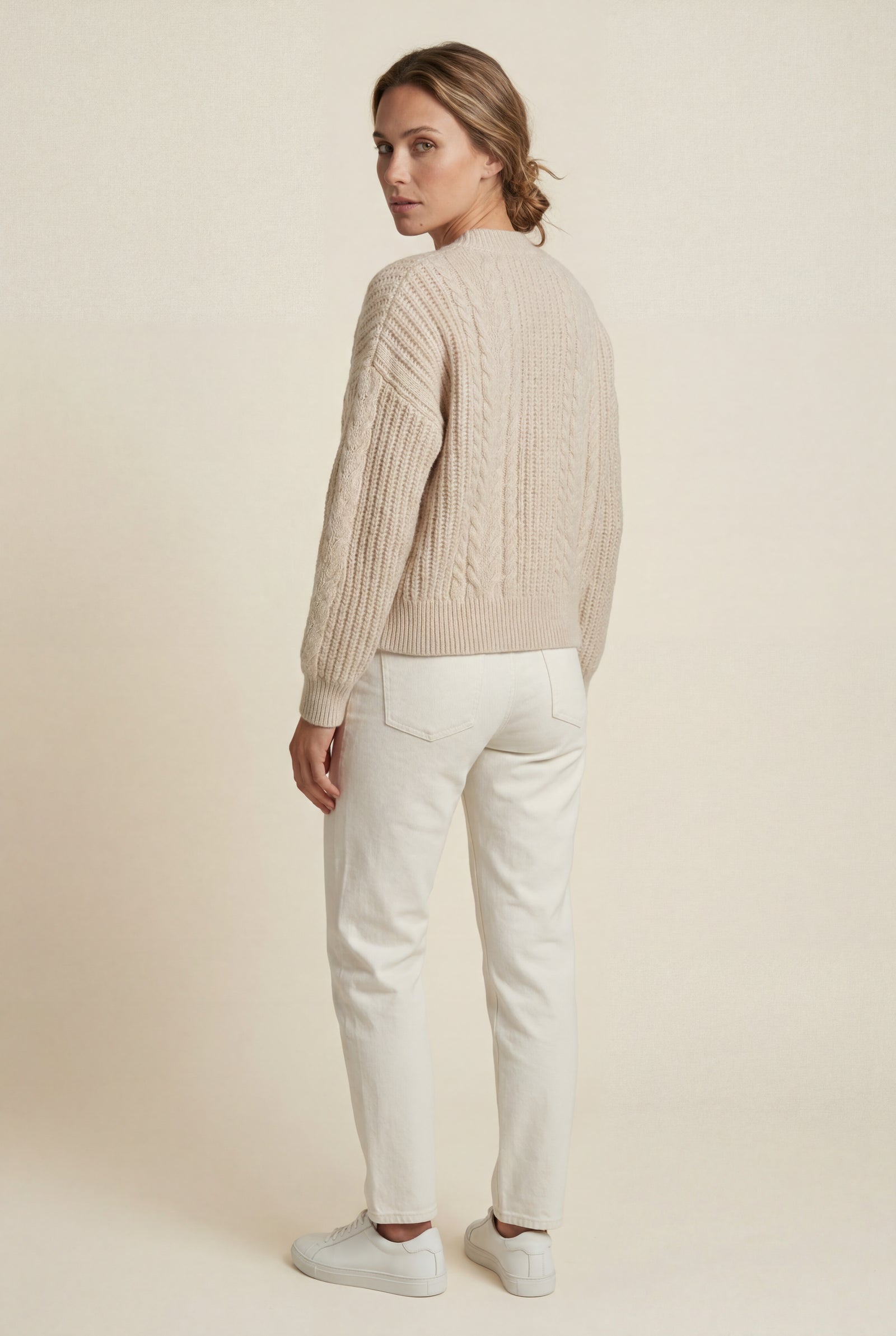 Beige Chunky Cable Oversized Button Cardigan Sweater - Oversized sweater - Photo 4