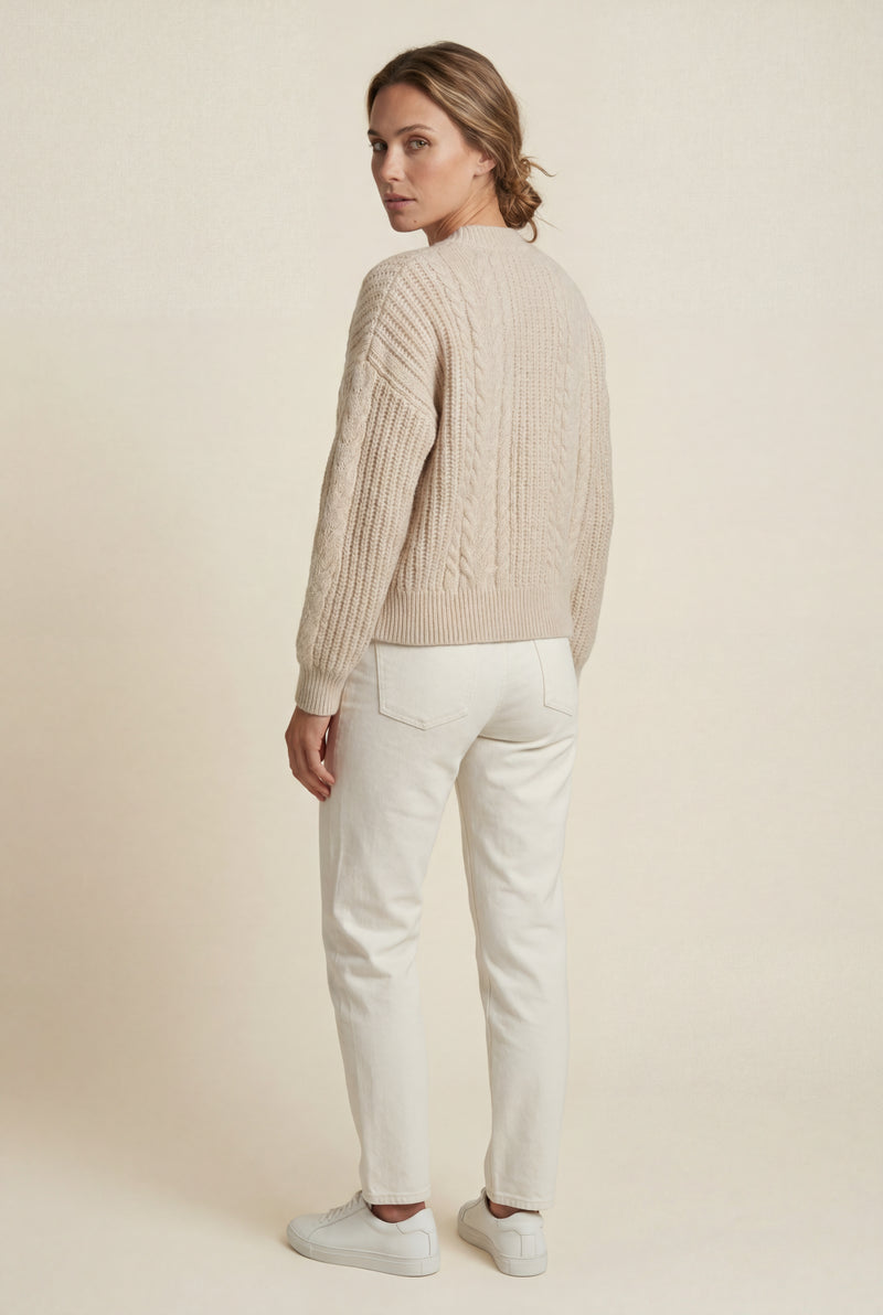 Beige Chunky Cable Oversized Button Cardigan Sweater - Oversized sweater - Photo 4