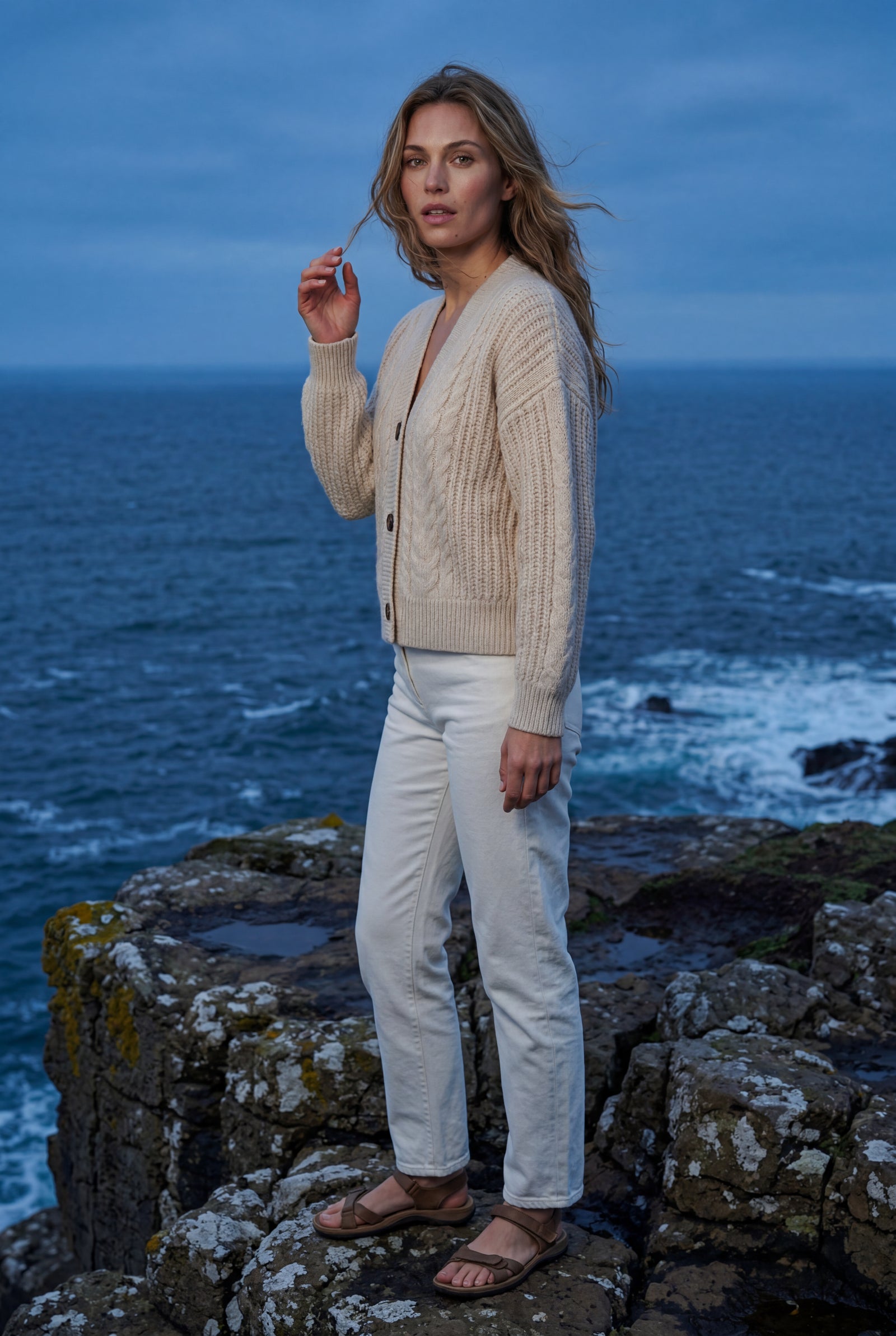 Beige Chunky Cable Oversized Button Cardigan Sweater - Oversized sweater - Photo 8