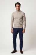 Beige Classic Slim Fit Turtleneck Sweater - Photo 3