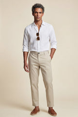 Beige Classic Straight Leg Chino Trousers with Tailored Detailing - Photo 1