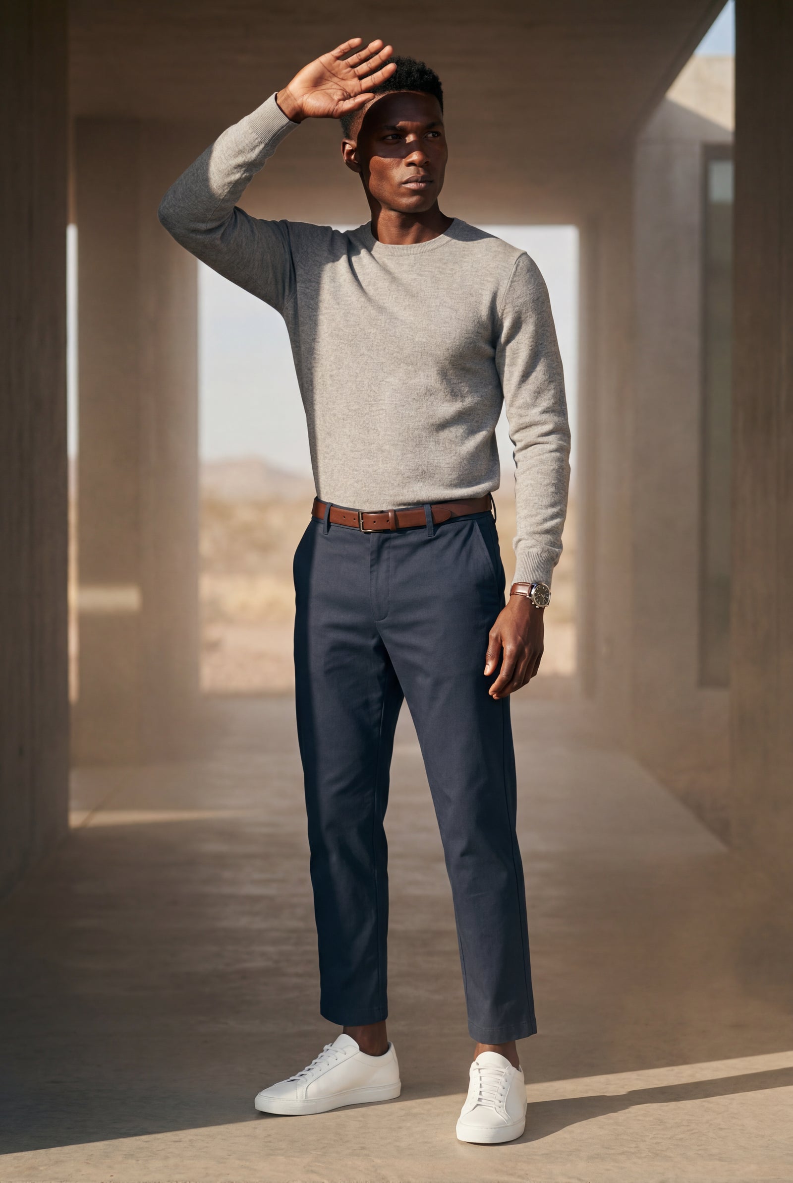 Navy Blue Classic Straight Leg Chino Trousers with Tailored Detailing - Photo 14