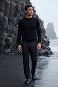 Black Classic Straight Leg Chino Trousers with Tailored Detailing - Photo 6