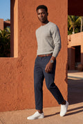 Navy Blue Classic Straight Leg Chino Trousers with Tailored Detailing - Photo 9