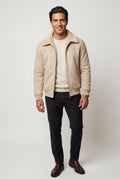 Beige Collar Bomber Jacket with Ribbed Sleeves - Winter jackets - Photo 4